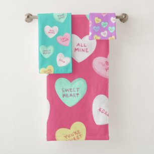 Classic Valentine's Candy Hearts Bath Towel Set