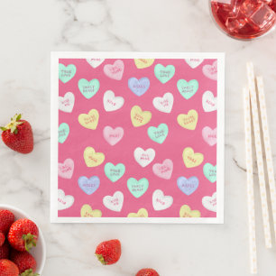 Classic Valentine's Candy Hearts on Pink Napkin