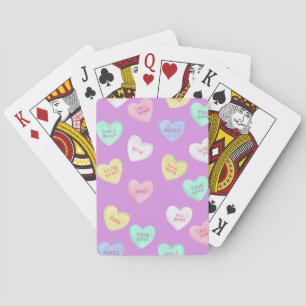 Classic Valentine's Candy Hearts on Purple Playing Cards