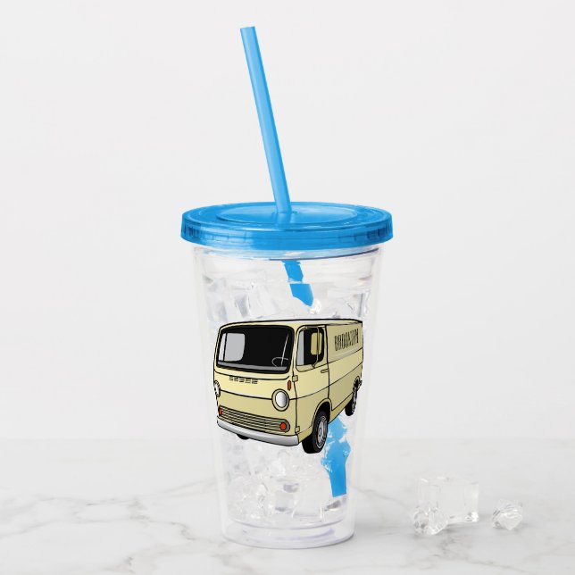Classic van cartoon illustration acrylic tumbler (Front Ice)