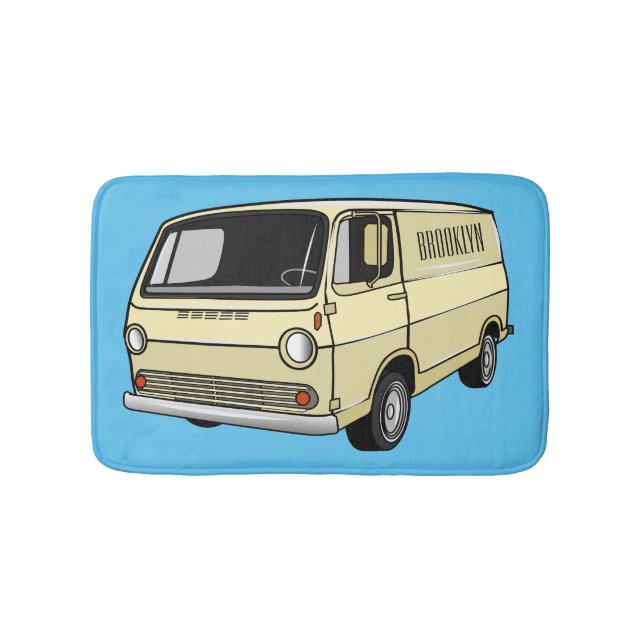 Classic van cartoon illustration bath mat (Front)