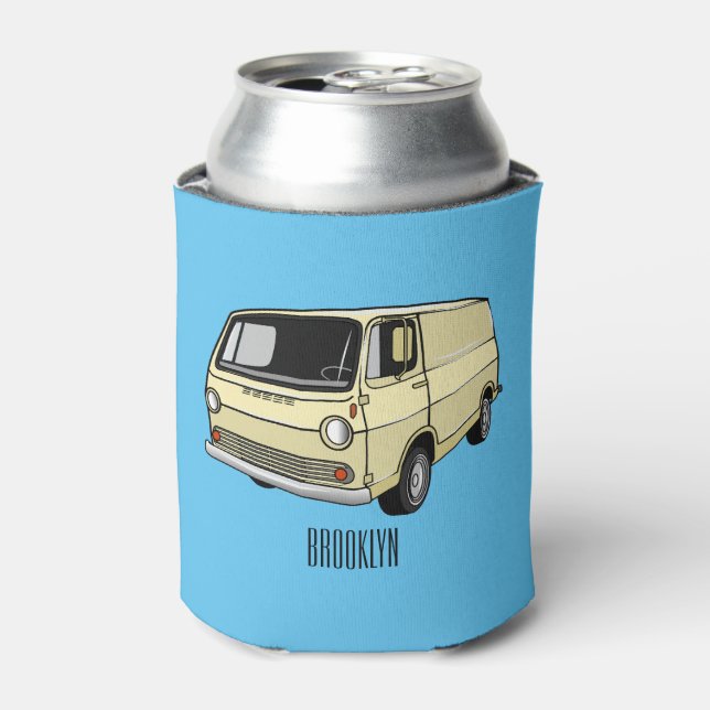 Classic van cartoon illustration can cooler (Can Front)