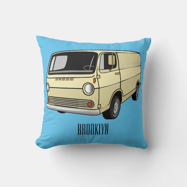 Classic van cartoon illustration cushion (Front)