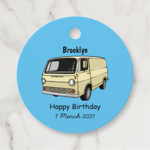 Classic van cartoon illustration favour tags