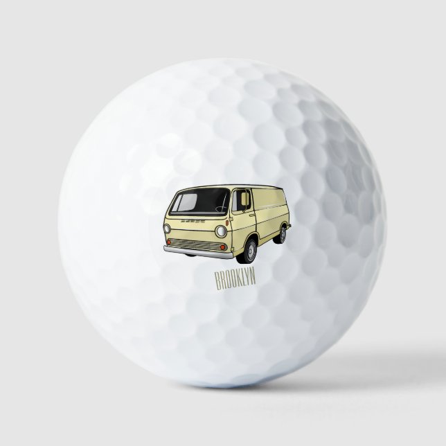 Classic van cartoon illustration golf balls (Front)