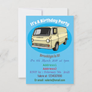 Classic van cartoon illustration invitation