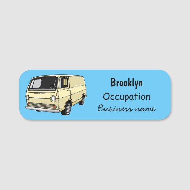 Classic van cartoon illustration name tag (Front)