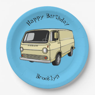 Classic van cartoon illustration paper plate