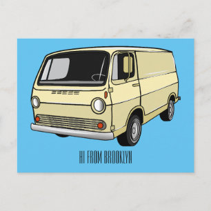 Classic van cartoon illustration postcard