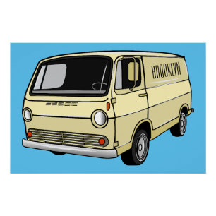 Classic van cartoon illustration poster