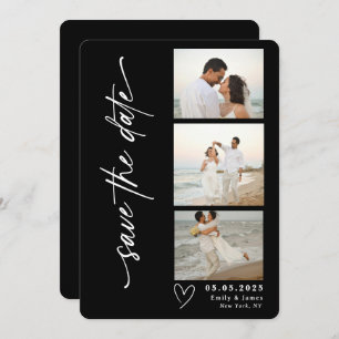 Classic Vertical Script Photo Strip Wedding  Save The Date
