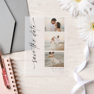 Classic Vertical Script Photo Strip Wedding Vellum Invitations