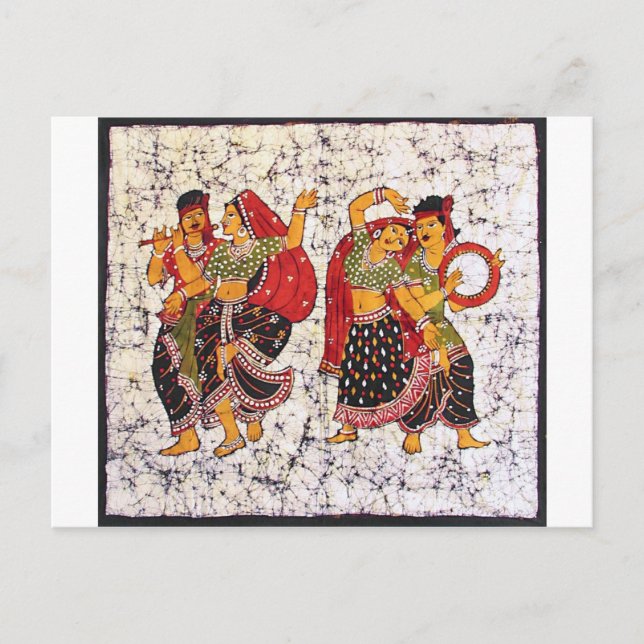 CLASSIC VIBRANT INDIAN BATIK PAINTING POSTCARD (Front)