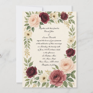 Classic Vibrant Rose Photo Wedding Invitation 