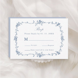 Classic Victorian Blue Floral Frame Wedding RSVP Card