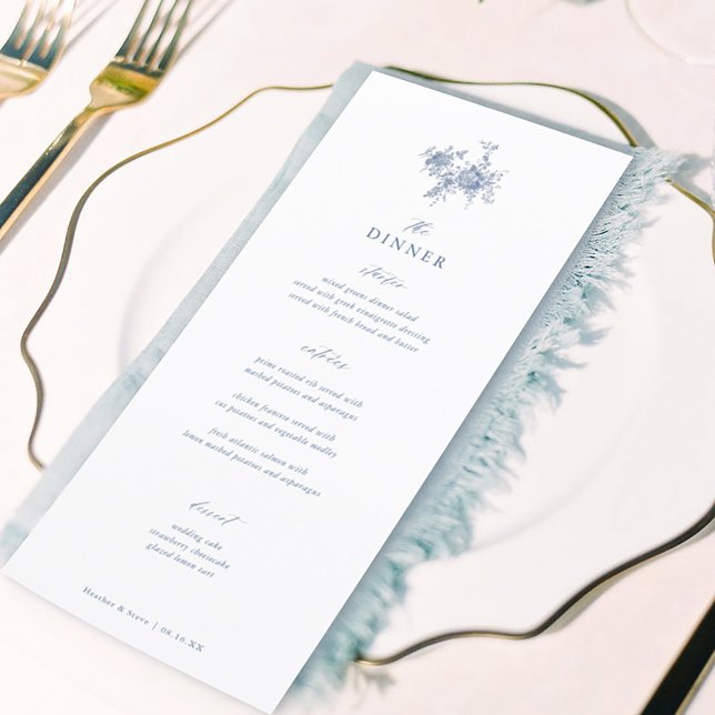Classic Victorian Blue Floral Wedding Dinner Menu (Creator Uploaded)
