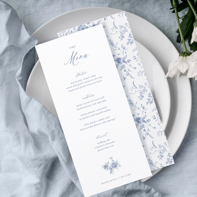 Classic Victorian Blue Floral Wedding Table Menu (Creator Uploaded)