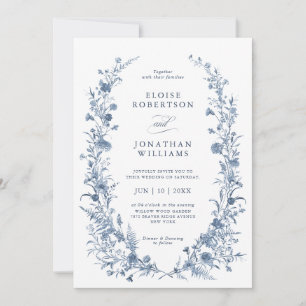 Classic Victorian Blue French Garden Chic Wedding Invitation