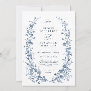 Classic Victorian Blue French Garden Chic Wedding  Invitation