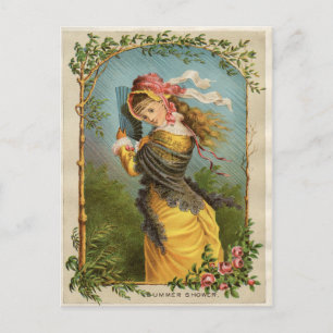 Classic Victorian Etching - Summer Shower Postcard