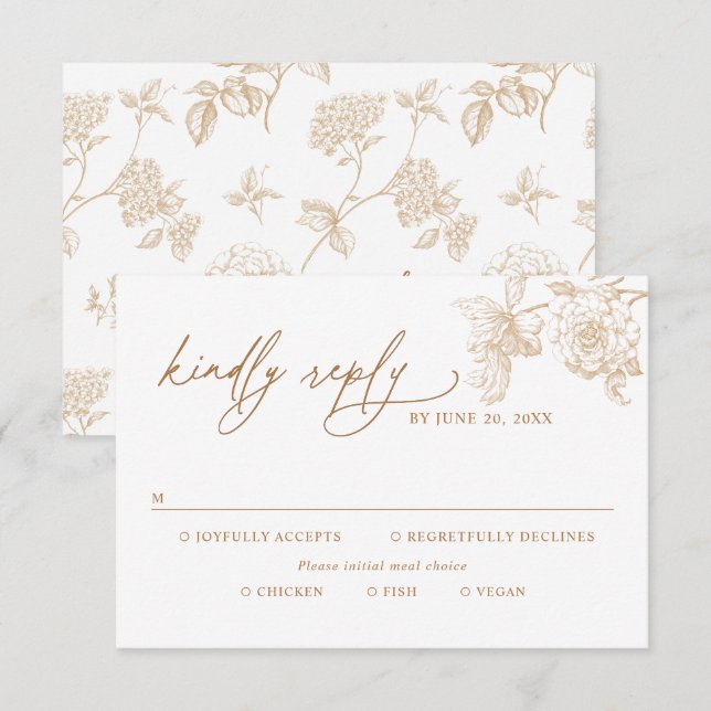 Classic Victorian Floral Meal Options Wedding RSVP Card (Front/Back)