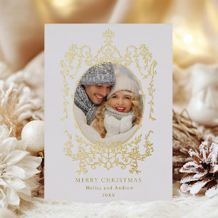  Classic Victorian Frame Christmas Photo Gold Foil Holiday Card