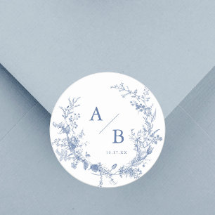 Classic Victorian French Blue Wedding Monogram Classic Round Sticker