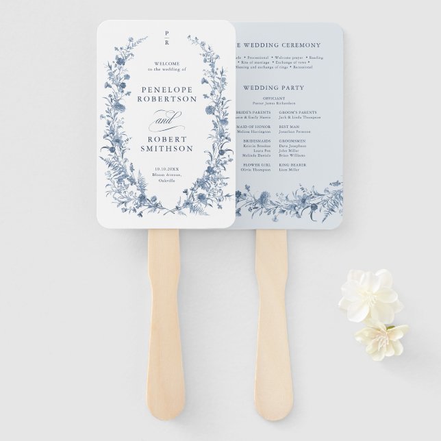Classic Victorian French Garden Wedding Program Hand Fan (Front and Back)