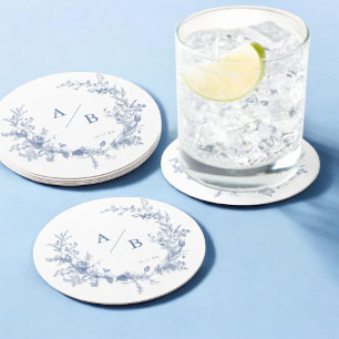 Classic Victorian French Wedding Monogram Round Paper Coaster