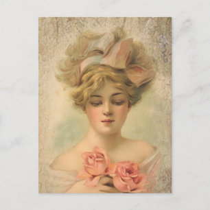 Classic Victorian Lady With Roses Postcard