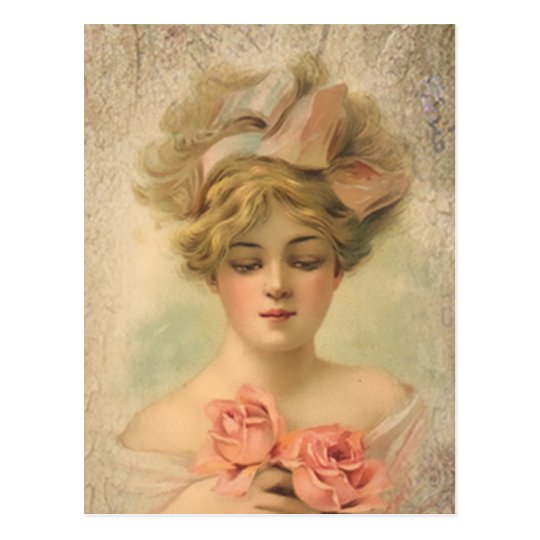 Classic Victorian Lady With Roses Postcard