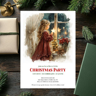 Classic Victorian Little Girl Awaiting Santa Digit Invitation