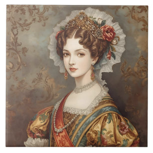 Classic,Victorian , Noblewoman with Luxurious Gown Ceramic Tile