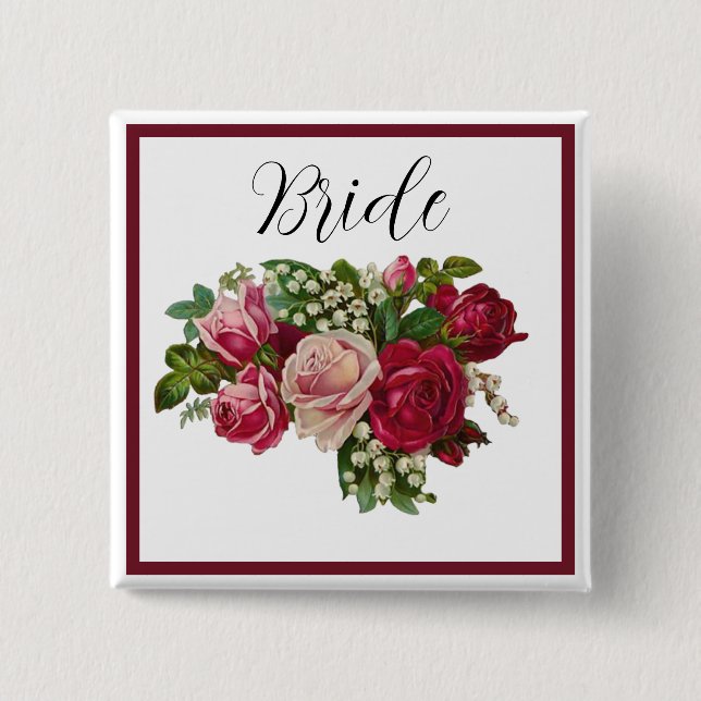 Classic Victorian Rose Lily of the Valley Bride 15 Cm Square Badge (Front)