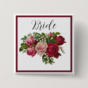 Classic Victorian Rose Lily of the Valley Bride 15 Cm Square Badge