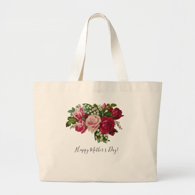 Classic Victorian Roses Lily of the Valley Romance Large Tote Bag (Front)