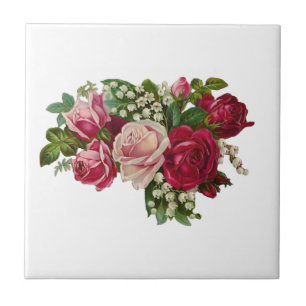 Classic Victorian Roses Lily of the Valley Romance Tile
