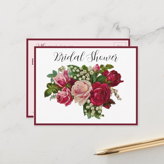 Classic Victorian Roses Lily Valley Bridal Shower Postcard (Front/Back In Situ)