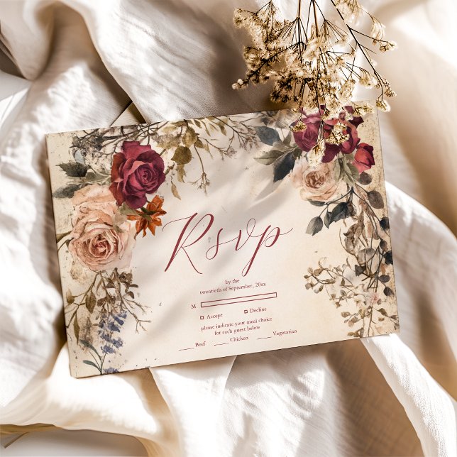 Classic Victorian Royal Floral Wedding  RSVP Card (Creator Uploaded)