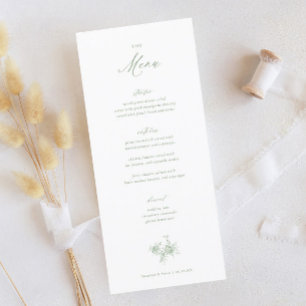 Classic Victorian Sage Green Toile Wedding Menu