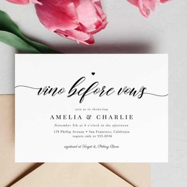 Classic Vino Before Vows Couples Bridal Shower Invitation (Creator Uploaded)