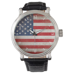 Classic Vintage American Flag w/Numbers Watch