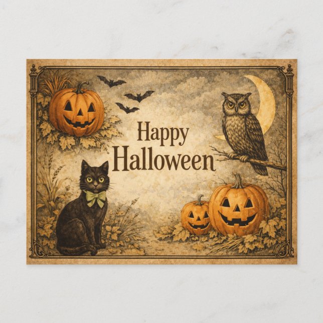 Classic Vintage Autumn Harvest Halloween Holiday Postcard (Front)