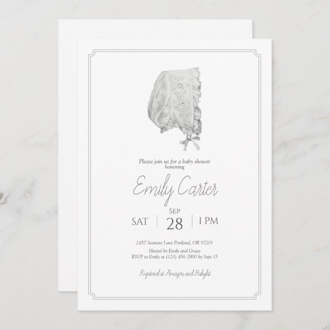 Classic Vintage Baby Bonnet Baby Shower Invitation (Front/Back)