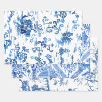 Classic Vintage Blue and White Pagoda Chinoiserie