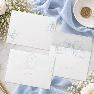 Classic Vintage Blue Floral Wreath Wedding Envelope