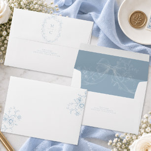 Classic Vintage Blue Floral Wreath Wedding Envelope