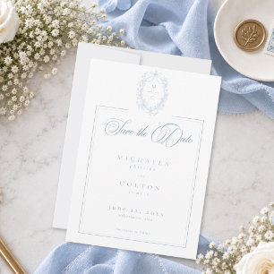 Classic Vintage Blue Floral Wreath Wedding Save The Date