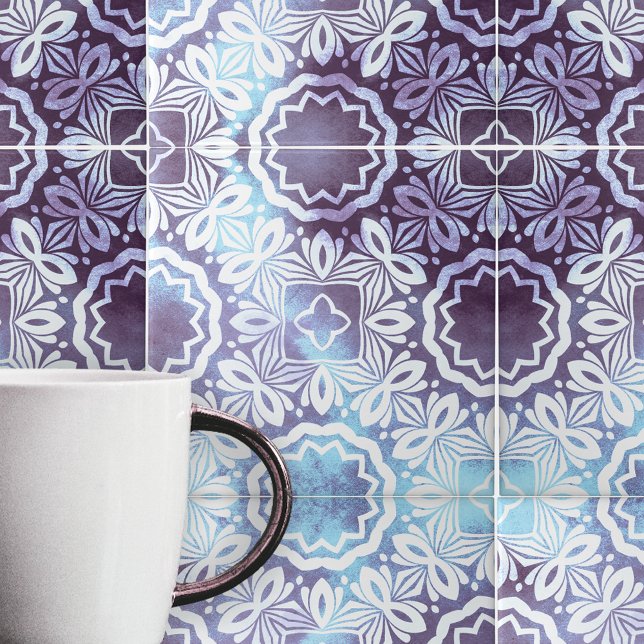Classic Vintage Blue Grey Geometric Pattern Ceramic Tile (Creator Uploaded)