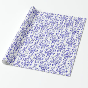 Classic Vintage Blue/White Floral Damask Pattern Wrapping Paper